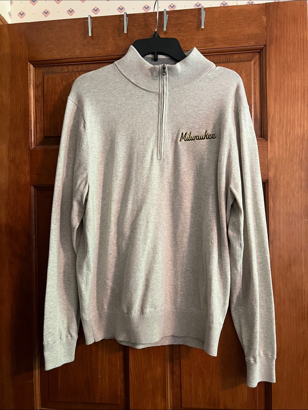 Men's Milwaukee Brewers Light Gray Quarter-Zip Cutter & Buck Sweater